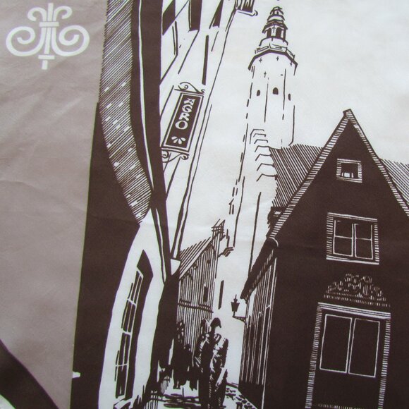 ESTONIA SCARF w PICTURE of TALLIN, TRIANGLE HEAD or NECK SCARF, BROWN TAN WHITE - Picture 4 of 5